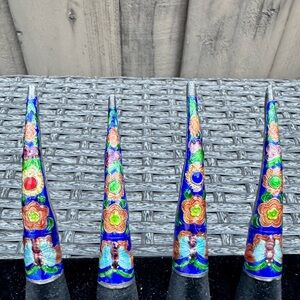 Antique Chinese Floral Cloisonné Nail Guards